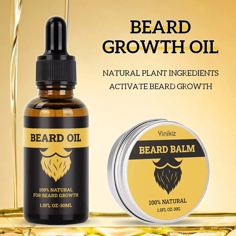 2pcs Beard Balm Conditioner Oil Kit Natural Beard