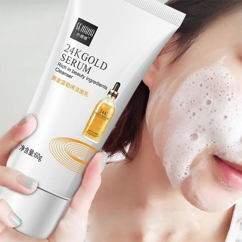 Gold Fullerene Facial Cleanser Foam Face Wash Collagen