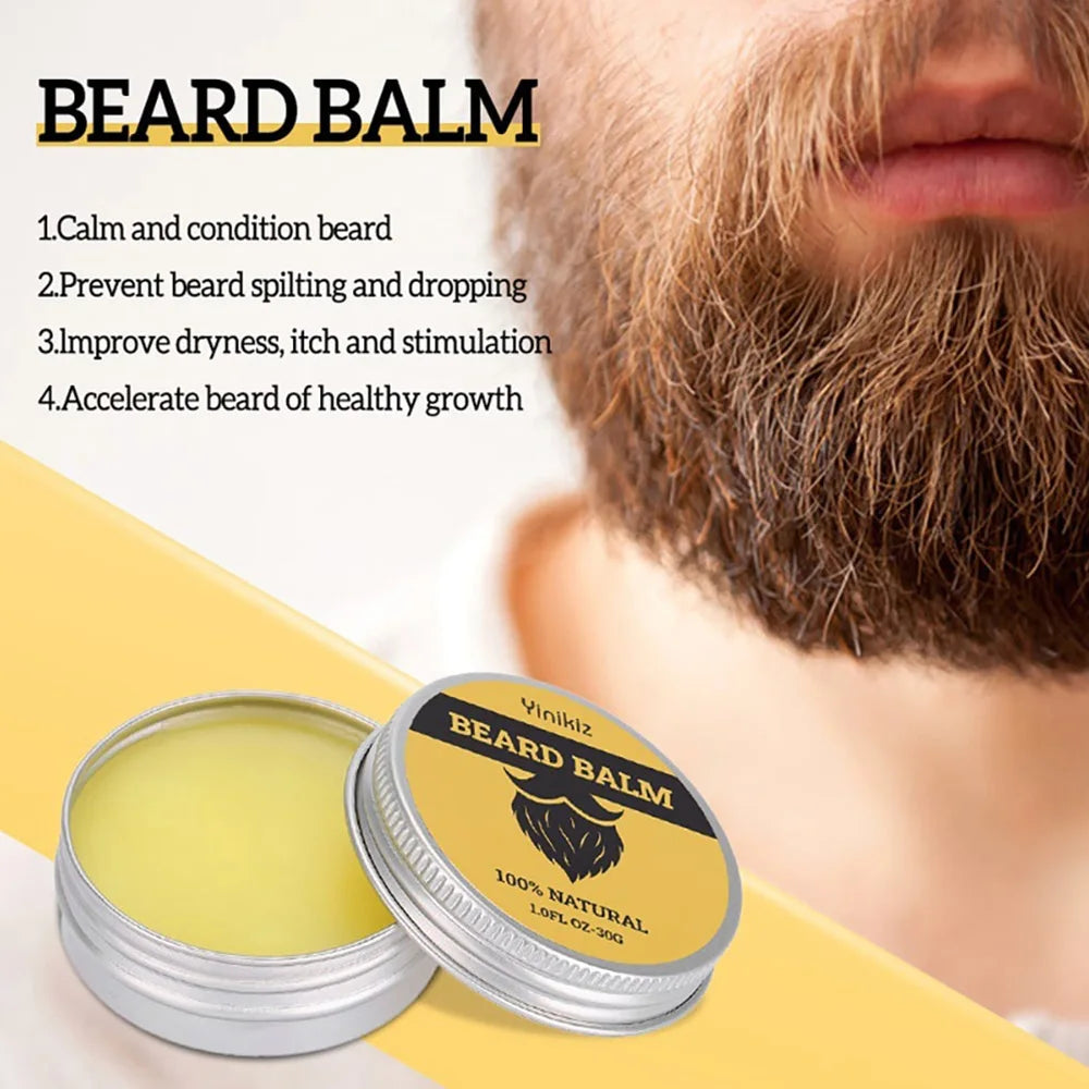 2pcs Beard Balm Conditioner Oil Kit Natural Beard