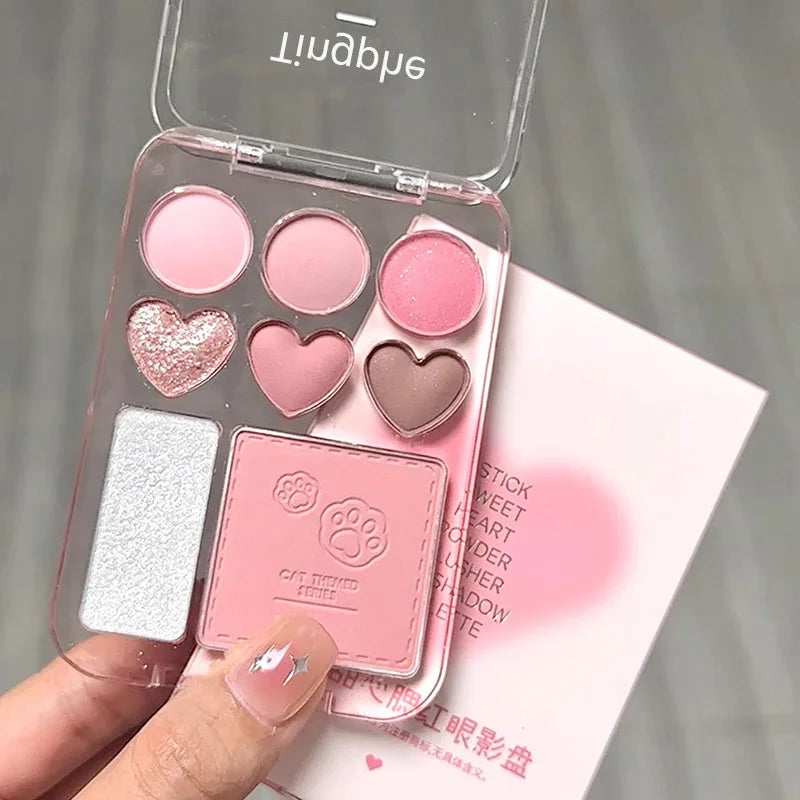8-Color Pink Orange Eyeshadow Palette Facial Blusher