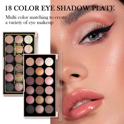 18-Color Eyeshadow Palette – Pearlescent, Matte, Fine