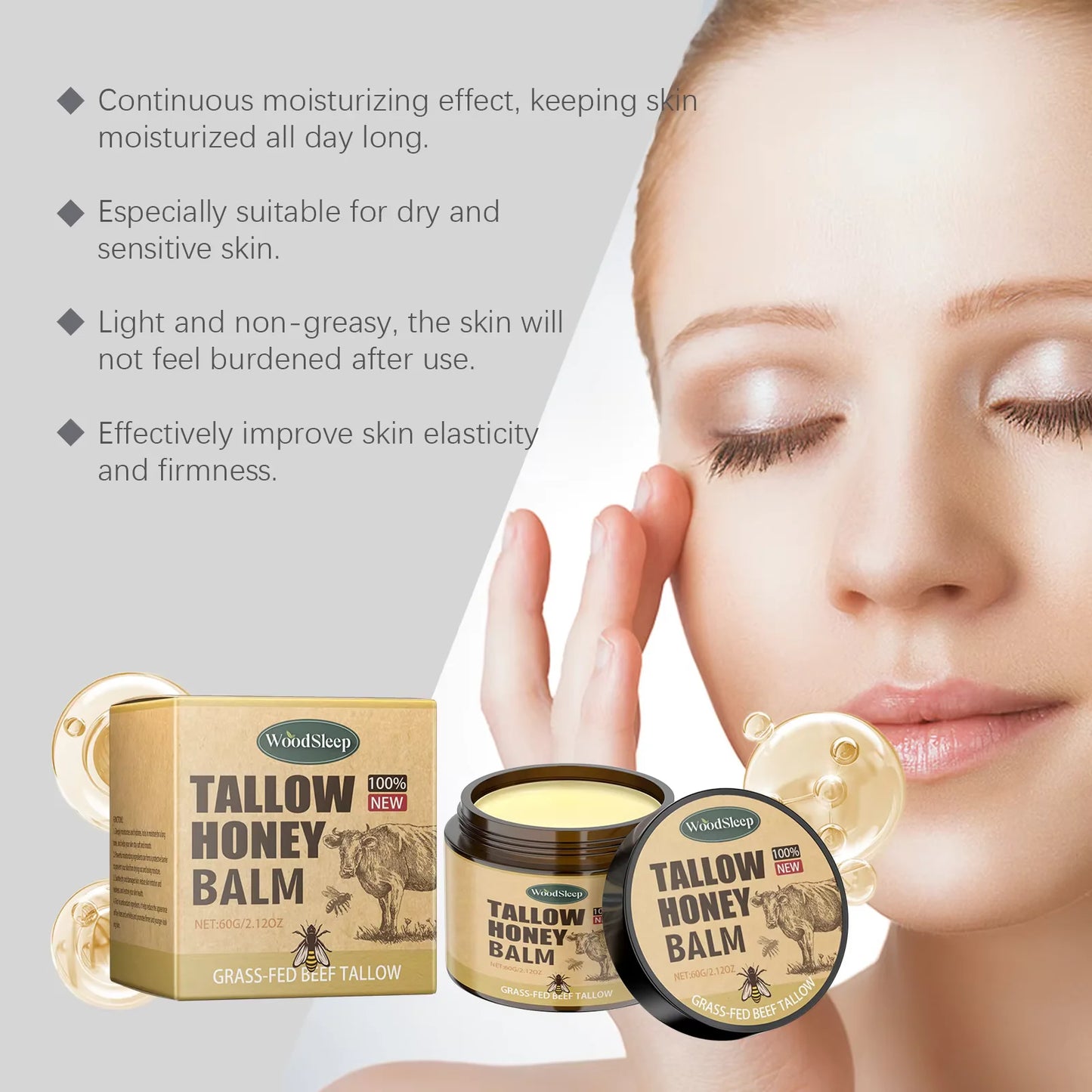 Whipped Beef Tallow and Honey Balm Skin Face Moisturizer