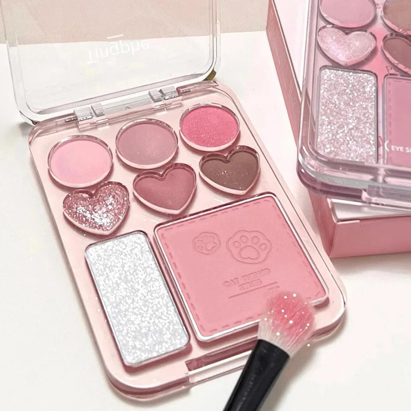 8-Color Pink Orange Eyeshadow Palette Facial Blusher