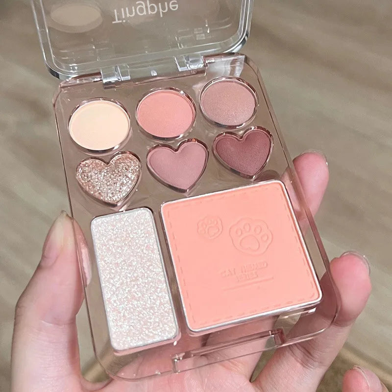 8-Color Pink Orange Eyeshadow Palette Facial Blusher